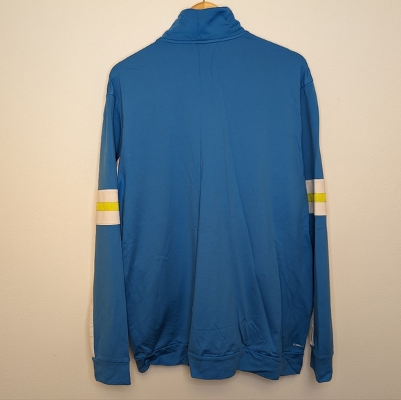 ADIDAS Vintage Retro Mens Tennis Warmup Striped Jacket Bright Blue Lime White XL - Picture 5 of 9